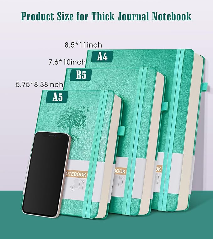 Lined Journal Notebook, 365 Pages A4 Large Journals for Writing Ruled Notebook, Hardcover Leather Journal for Women Men, Daily Notebook for Work, Note Taking, 100Gsm Thick Paper (8.5" x 11" Teal)