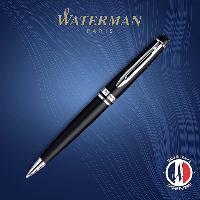 Waterman Expert Ballpoint Pen, Matte Black CT, Medium Nib, Blue Ink