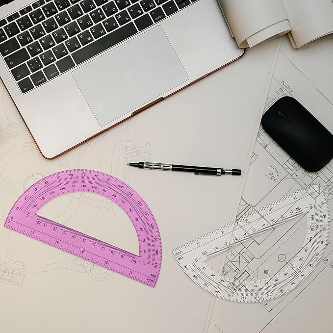 Zonon 36 Pack 6 Inch Plastic Protractor Back to School Protractors 180 Degrees Pink Blue Clear Protractors for Classroom Math Teacher Student Office Supplies