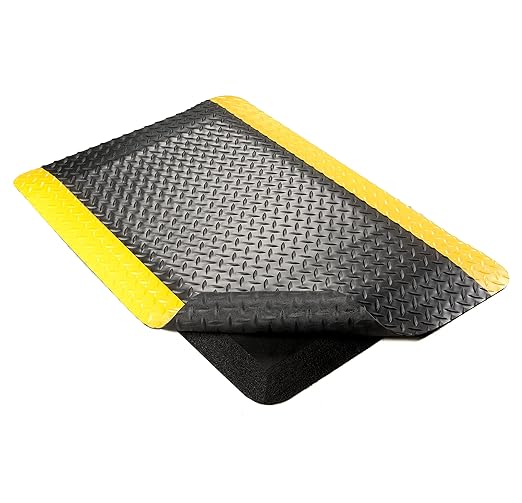 Wearwell 414.1516x3x58BYL Diamond-Plate SpongeCote UltraSoft Mat, 58' Length x 3' Width x 15/16" Thick, Black with Yellow