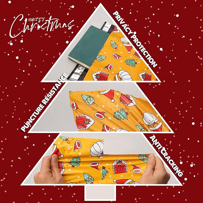 Christmas Poly Mailer 10x13 Inch 100 Pcs, Waterproof Shipping Bags for Clothing, Tear-Resistant Mailier, Strong Mailing With Self-Seal - Santa Claus Printed