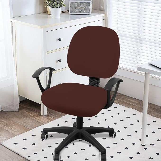 Smiry Stretch Printed Office Computer Chair Covers, Universal Washable Removable Desk Rotating Chair Slipcovers Protector, Seat + Backrest Cover - Chocolate