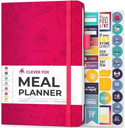 Clever Fox Weekly Meal Planner - Weekly & Daily Meal Prep Journal with Shopping and Grocery Lists for Menu Planning, Healthy Diet & Weight Loss Tracking, Lasts 1 Year, Undated, A5 - Fuchsia