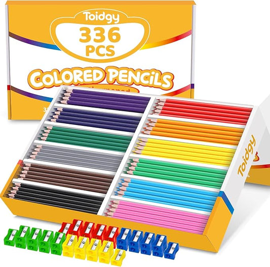 336 Packs Colored Pencils Bulk Classroom, Colored Pencils for Kids 12 Assorted Colors, Coloring Pencil Set Plus 36 Sharpeners, Pre-sharpened Color Pencils, Back to School Supplies Bulk for Teachers