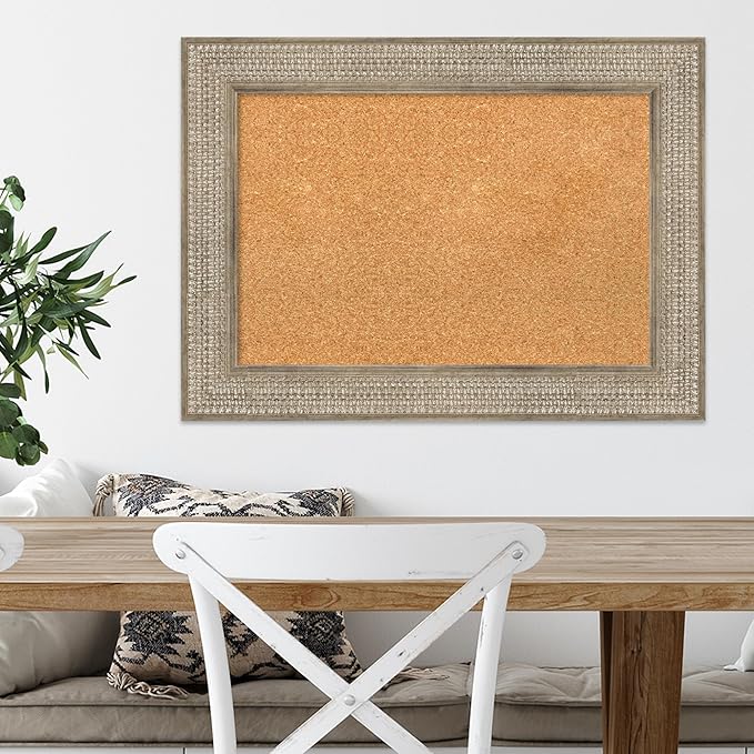 Amanti Art Natural Cork Board for Wall, 22x30 Vision Board with Silver Wood Frame, Medium Corkboard Office Decor for Home Organization, Traditional Corkboard Pinboard to Display Items for Home