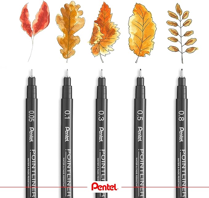 Pentel Arts Pointliner Pen, (0.05mm), Black Ink, Box of 12 Pens (S20P-05A)