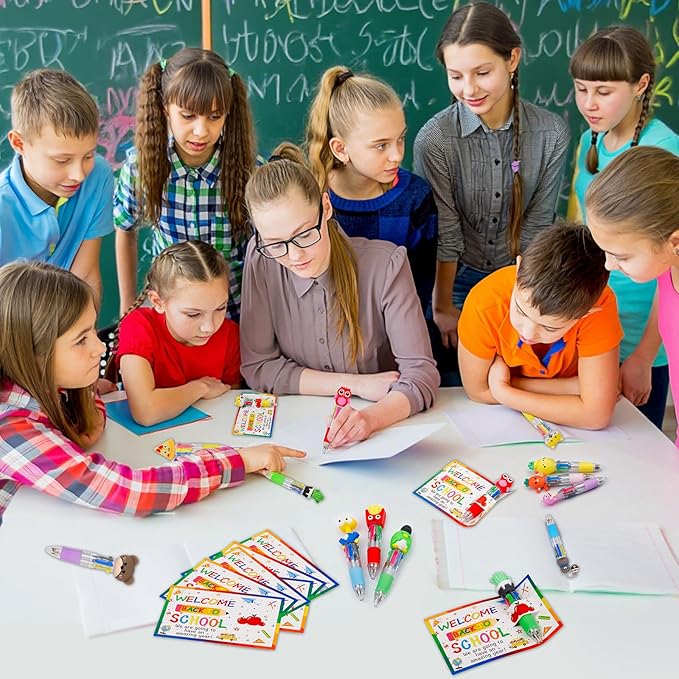 30 Set Cute Multicolor Pens in One 4-in-1 Fun Pens Bulk with 30 Gift Cards for Kindergarten Party Welcome Back To School Student Gift Bulk Office School Exchange Gifts