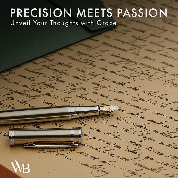 Wordsworth & Black Fountain Pen Gift Set, Includes Ink Bottle, 6 Ink Cartridges & A Refill Converter, 4 Replacement Nibs, Premium Package, Journaling, Calligraphy, Smooth Writing Pens [Silver Chrome]