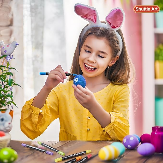 28 Metallic Colors Dual Tip Acrylic Paint Markers, Brush Tip and Fine Tip Acrylic Paint Pens for Rock Painting, Ceramic, Wood, Canvas, Plastic, Glass, Stone, Calligraphy, Card Making, DIY Crafts