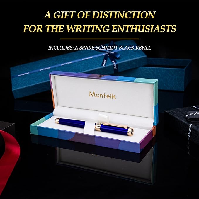 Luxury Rollerball Pen - Stunning Blue Lacquer Pen, 24K Gold Finish, Schmidt Black Refill, Best Pen Gift Set for Men & Women, Office, Professional, Executive, Office, Nice Fancy Designer Pens