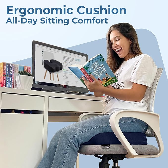 5 STARS UNITED Seat Cushion for Tailbone Pain Relief – Large Memory Foam Lifting Pillow for Coccyx, Hip, Sciatica & Post-Surgery Recovery – Wheelchair, Car, Desk, Gaming & Office Chairs, Blue