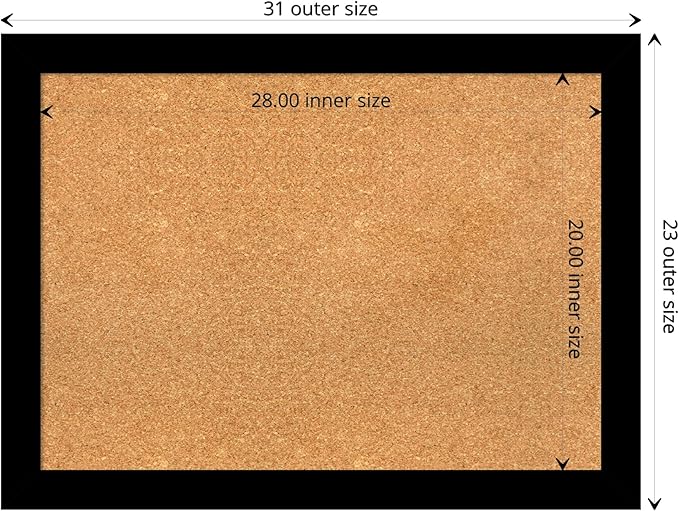 Amanti Art Natural Cork Board for Wall, 23x31 Vision Board with Black Wood Frame, Medium Corkboard Office Decor for Home Organization, Modern Contemporary Corkboard Pinboard to display items for home