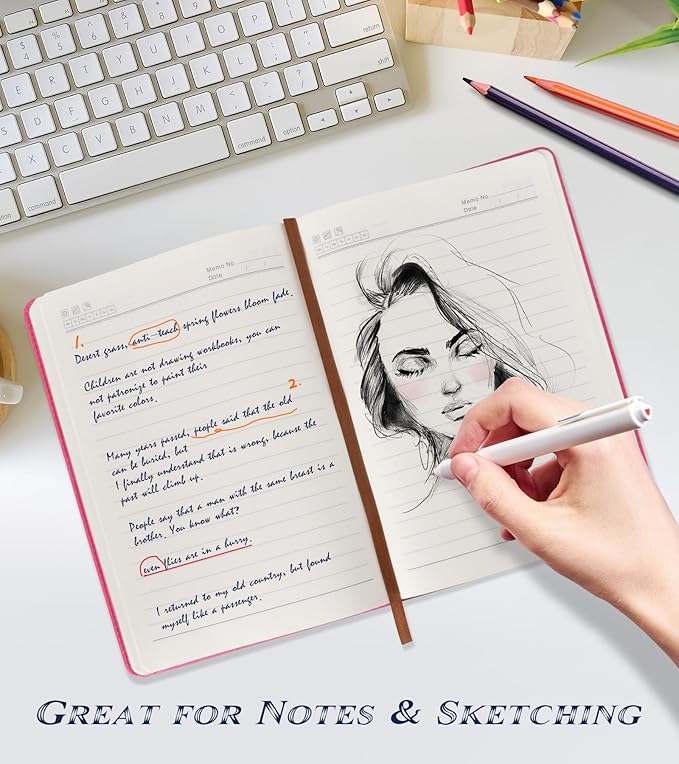 Lined Journal Notebook for Women Men,256 Pages A5 Hardcover Leather Journals for Writing,Travel,Business,Work & School,College Ruled Notebooks for Note Taking,Diary Notepad 5.7"×8.3"(pink)