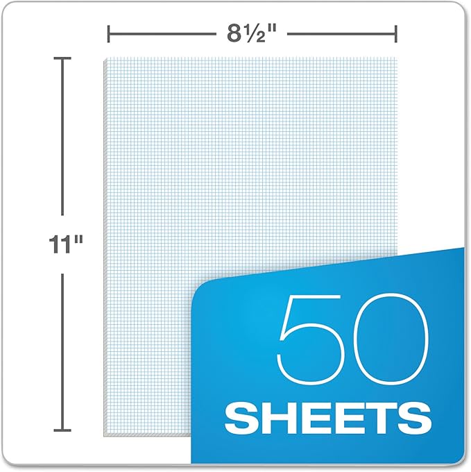 TOPS 33101 Quadrille Pads, 10 Squares/Inch, 8 1/2 x 11, White, 50 Sheets