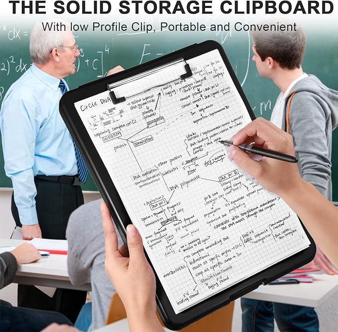 5 Pcs Clipboard with Storage Plastic Nursing Clipboard 9.5 x 13.5 Inch with Low Profile Clip Foldable Clip Board with Storage for Home Office Back to School Supplies