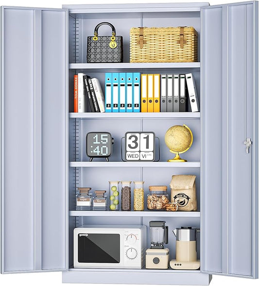 INTERGREAT Tall Metal Storage Cabinet Locking Steel with 4 Adjustable Shelves,72" Lockable Cabinets Lock 2 Doors for Office Garage Supply Home (Cement Gray)