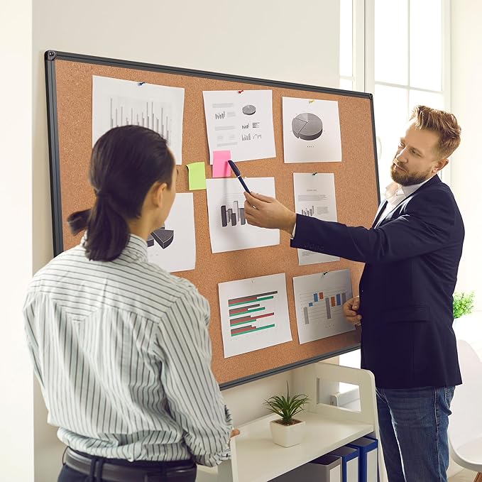 Board2by Extra Large Cork Bulletin Board 60" X 48", Black Aluminum Framed 5'x4' Corkboard for Wall, Wall Mounted Notice Pin Board with 18 Push Pins for School, Home & Office