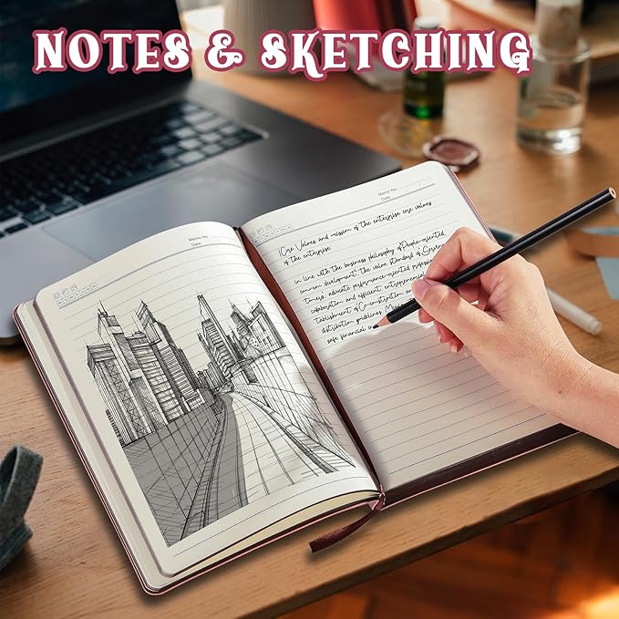 2025 Leather Vintage Journal Notebook,300 Pages,Leather Softcover Lined Journal Notebooks for Women Men,Notebook Journals for Writing Travel,Business,Office,5.7'' X 8.3'',Pink