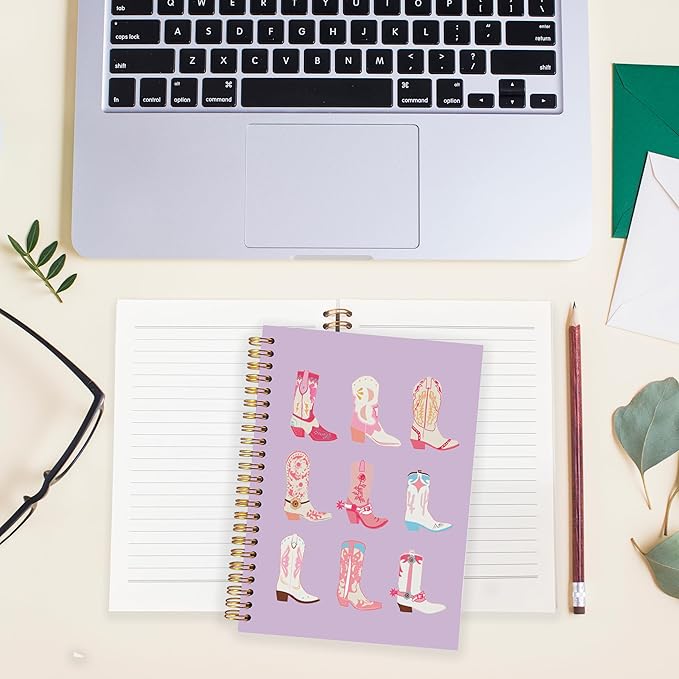 BearCake Cowgirl Boot Notebook, Cowgirl Stuff, Cowgirl Gifts, Western Office Supplies, Western Stuff for Women, Boho Western Notebook Journal 5.5x8.3 purple