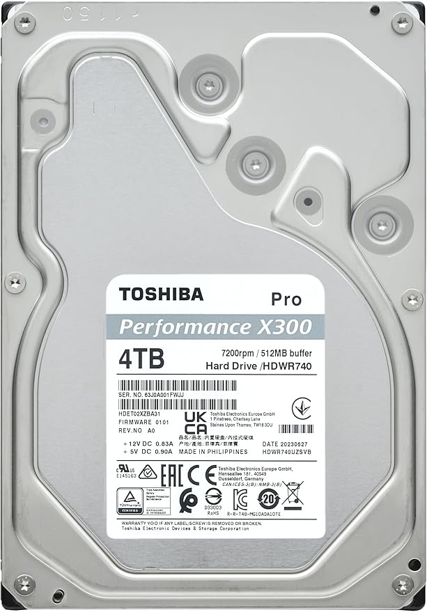 Toshiba X300 PRO 4TB High Workload Performance for Creative Professionals 3.5-Inch Internal Hard Drive – Up to 300 TB/Year Workload Rate CMR SATA 6 GB/s 7200 RPM 512 MB Cache - HDWR740XZSTB