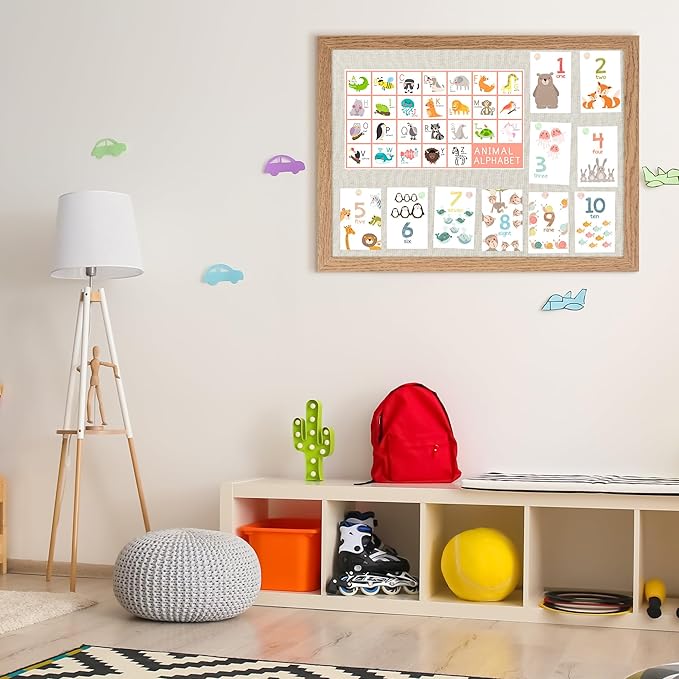 Cork Board Bulletin Board 18" x 24", Large Linen Corkboards with Frame for Walls, Cute Picture Display Pin Board Vision Board for Room School Office Bedroom 20 Pushpins Carbonized Black