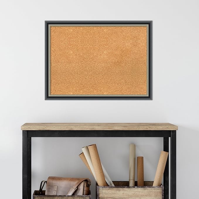 Amanti Art Natural Cork Board for Wall, 23x31 Vision Board with Black Wood Frame, Medium Corkboard Office Decor for Home Organization, Modern Contemporary Corkboard Pinboard to display items for home