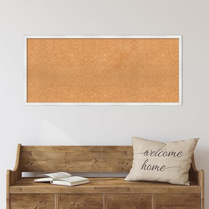 Amanti Art Natural Cork Board for Wall, 19x43 Vision Board with White Frame, Oversize Corkboard Office Decor for Home Organization, Country Rustic Corkboard Pinboard to Display Items for Home
