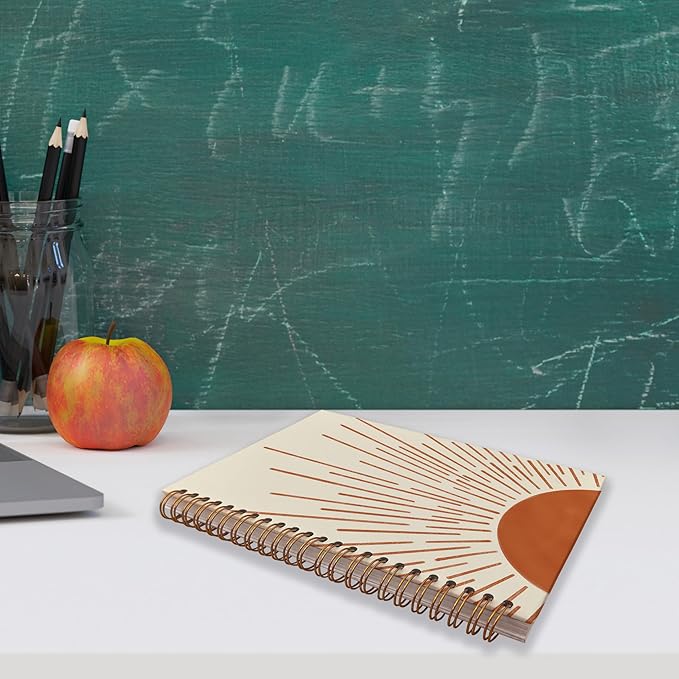 VNWEK Abstract Boho Terracotta Sun Sunrise Sunset Sunshine Sunray Spiral Notebook Journal 5.5 x 8.3 inches,Boho Lined Hardcover Spiral Notebook,Boho Gifts for Women Teen Girls Teens