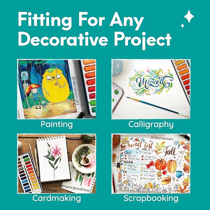 MozArt Supplies Watercolor Paint Essentials Set - Lightweight and Portable Metal Box - Lid Has 3 Partitions for Color Mixing - Easy-to-Blend Non-Toxic Formulation - 24 Vibrant Colors with Paintbrush