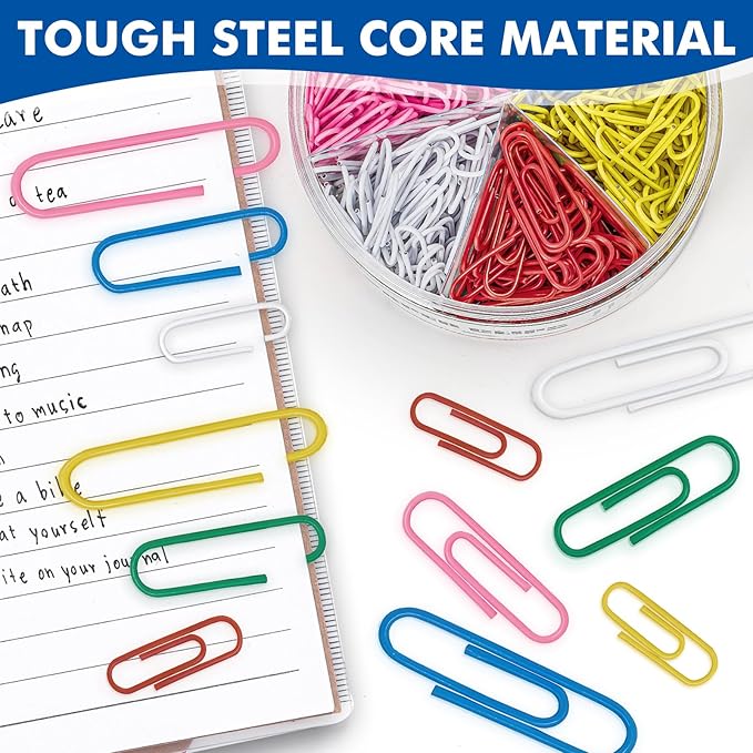 1000 Paper Clips Assorted Sizes, Large, Medium, and Small Colored Paper Clips, Durable, Rustproof, Great for Office Supplies, School, Home Organization(50mm, 33mm, 28mm)
