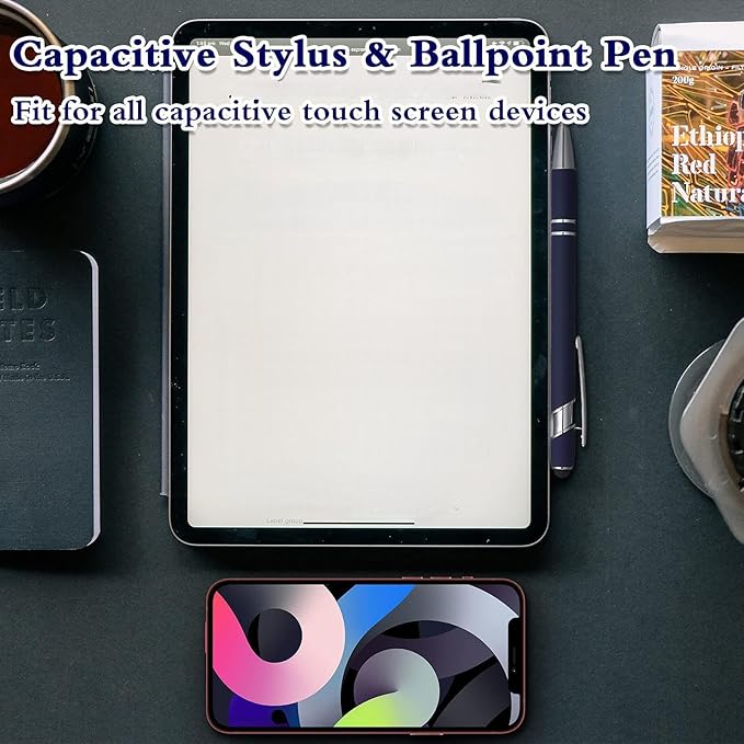 Tenare 12 Pieces 2 in 1 Stylus Metal Ballpoint Pen with Stylus Tip, 1.0 mm Black Ink Ballpoint Pen for Touch Screens(Dark Blue)