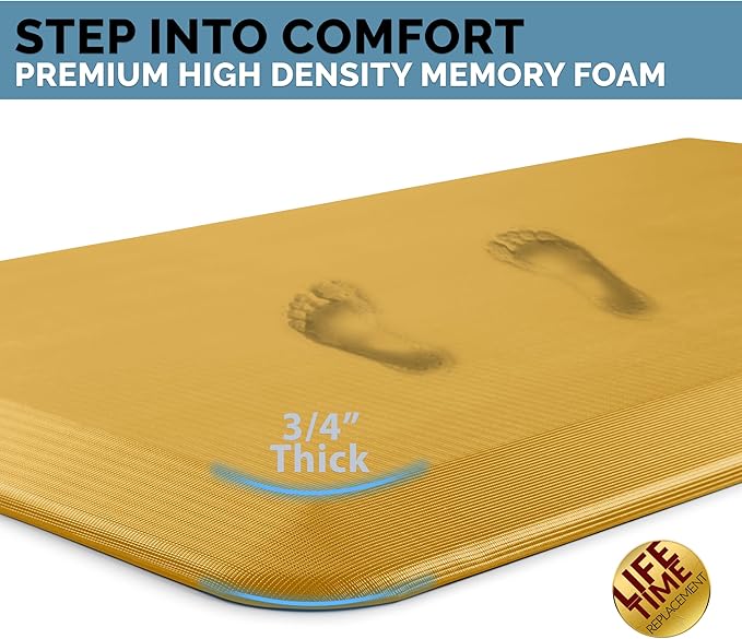 ComfiLife Anti Fatigue Floor Mat – 3/4 Inch Thick Kitchen Mats for Floor, Standing Desk Mat, Kitchen Rug – Comfort at Home, Office – Durable – Stain Resistant – Non-Slip Bottom (20" x 39", Mustard)