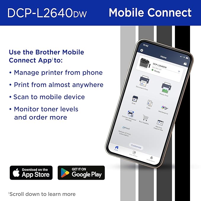 Brother DCP-L2640DW Wireless Compact Monochrome Multi-Function Laser Printer with Copy and Scan, Duplex, Black & White Output | Includes Refresh Subscription Trial(1), (Renewed Premium)