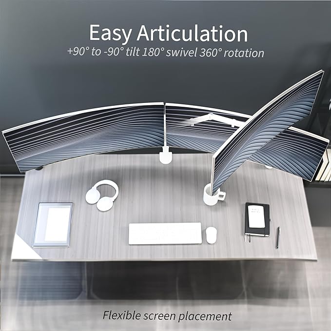 VIVO Dual Ultrawide Monitor Desk Mount, Heavy Duty Fully Adjustable Steel Stand, Holds 2 Computer Screens up to 38 inches and Max 22lbs Each, White, STAND-V038W