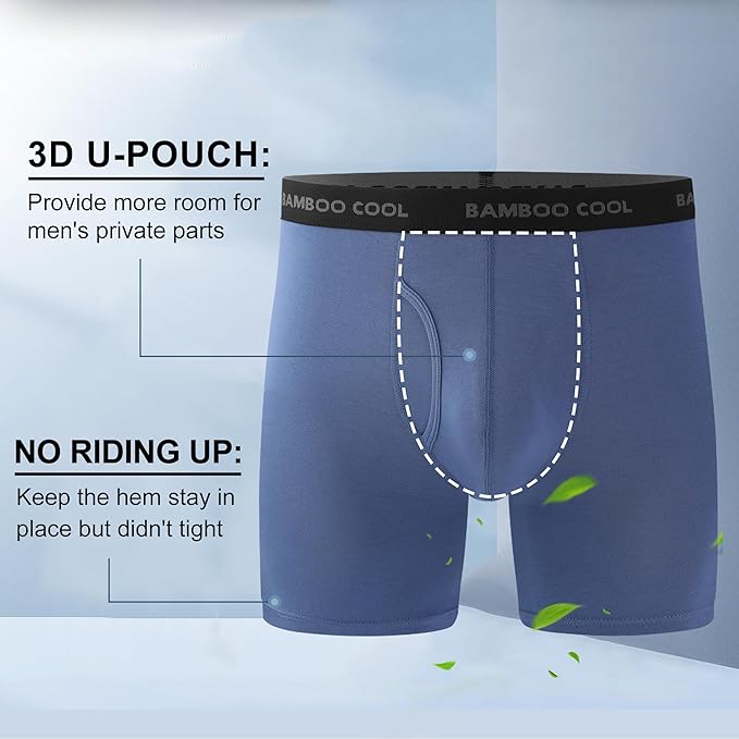 BAMBOO COOL Men's Ultra Breathable Underwear,No Riding Up Boxer Briefs with ComfortFlexible Waistband,Multipack