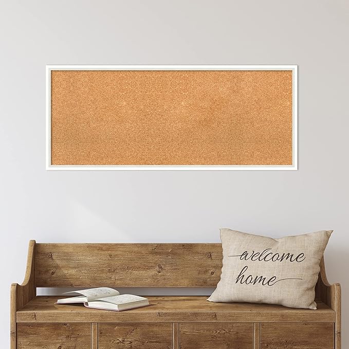 Amanti Art Natural Cork Board for Wall, 17x41 Vision Board with White Frame, Large Corkboard Office Decor for Home Organization, Modern Corkboard Pinboard to Display Items for Home Organization in