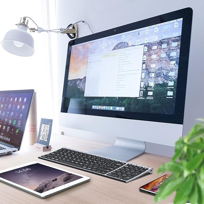 iClever BK10 Bluetooth Keyboard, Universal Bluetooth 5.1 Wireless Keyboard with Number Pad, Ergonomic Design, Multi-Device Compatibility, Stable Connection for Mac, iPad, iPhone, Android, Windows