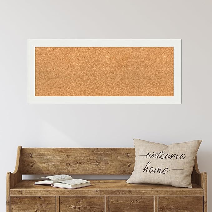 Amanti Art Natural Cork Board for Wall, 17x41 Vision Board with White Frame, Medium Corkboard Office Decor for Home Organization, Casual Corkboard Pinboard to Display Items for Home Organization in