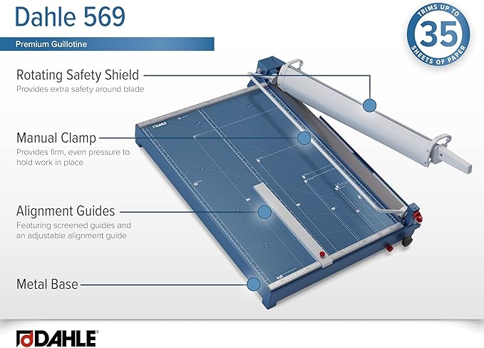 Dahle 569 Premium Guillotine Trimmer, 27" Cut Length, 35 Sheet Capacity, Self-Sharpening Blade, Manual Clamp, w/Safety Guard