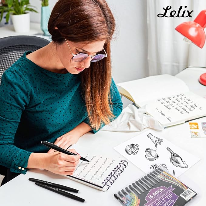 Lelix Felt Tip Pens, 30 Black Pack, 0.7mm Medium Point, Felt Tip Markers Pens for Journaling, Writing, Note Taking, Planner, Perfect for School Office and Art Supplies