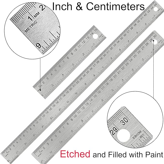 Stainless Steel Metal Ruler:[1 Pieces 12 Inch] Stainless Steel Metal Ruler with Cork Backing Non-Slip Rulers with Inch and Centimeters Drafting Office Tools Prevent Ink Leakage
