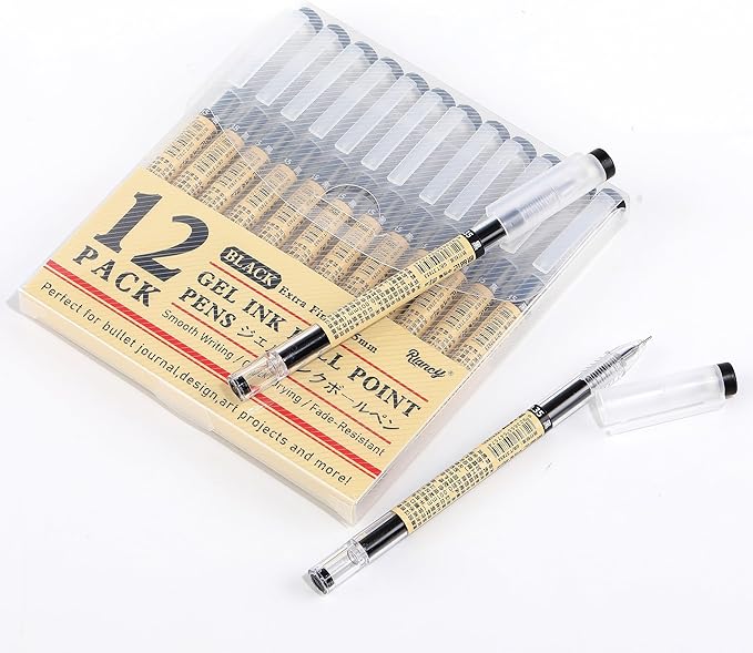 RIANCY Black Gel Ink Pens, 0.35mm Extra Fine Point Tip Smooth Writing Rollerball Pens, Japanese Style No Smudge Ballpoint Pen, Quick Drying for Journaling Office School Stationery Supplies 12pcs