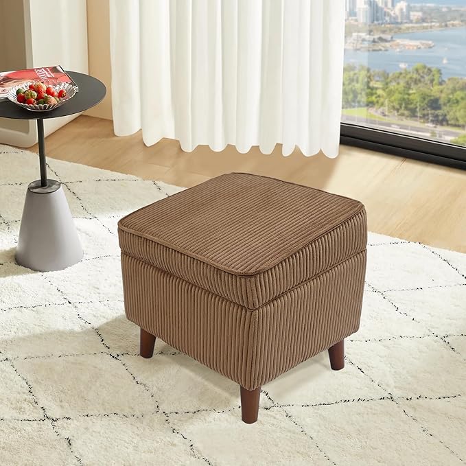 Storage Ottoman with Adjustable Lid, Soft Step Stool, Footrest and Seat, Ottoman Foot Rest for Living Room, Bedroom, Dorm, Brown