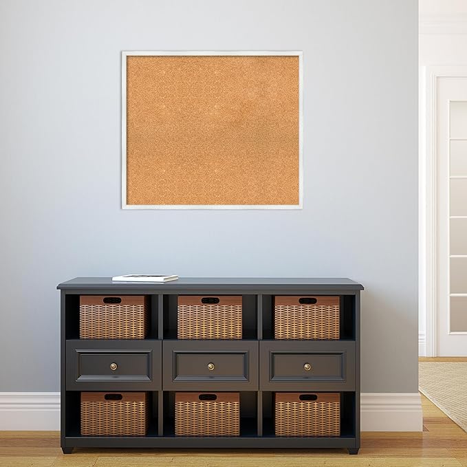 Amanti Art Natural Cork Board for Wall, 27x31 Vision Board with White Frame, Large Corkboard Office Decor for Home Organization, Country Rustic Corkboard Pinboard to Display Items for Home
