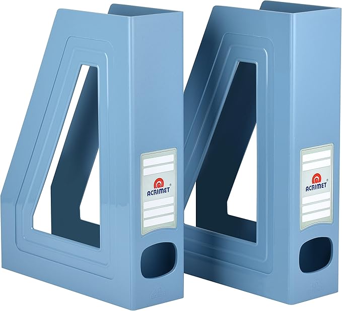 Acrimet Magazine File Holder, Durable Rack, Space-Saving Organizer (Plastic) (Solid Blue Color) (2 pack)