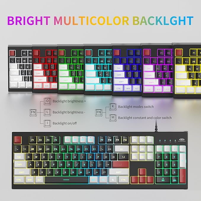 MageGee Creamy Keyboard,K2 Keyboard Wired RGB Backlit 104 Keys Waterproof Ergonomic Keyboards,PC for PC/loptop/MAC - Knight Red