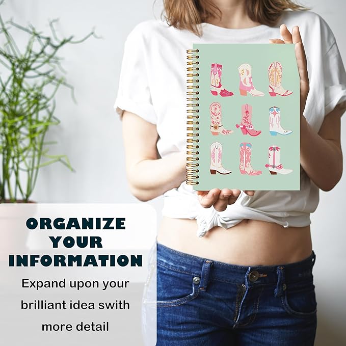 BearCake Cowgirl Boot Notebook, Cowgirl Stuff, Cowgirl Gifts, Western Office Supplies, Western Stuff for Women, Boho Western Notebook Journal 5.5x8.3 green