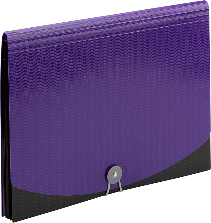 Smead Poly Expanding File, 6 Dividers, Flap and Cord Closure, Letter Size, Wave Pattern Purple/Black (70882)