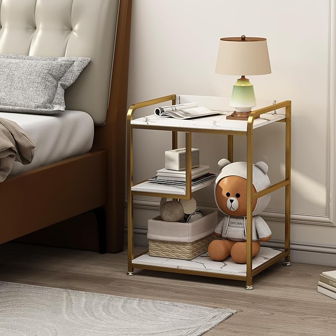 Large Printer Table Stand with Shelf for Computer Tower, CPU and Shredder, 22 x 18 Inch Rolling Printer Cart with Wheels for Home Office Storage and Organization - White Gold