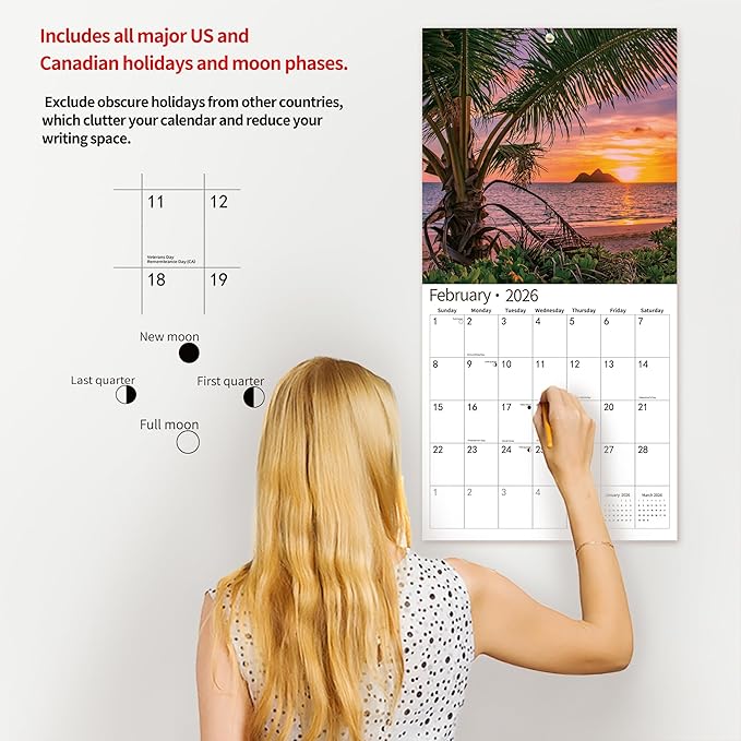 2026 Wall Calendar,Calendar 2026, July 2025 - December 2026, Wall Calendar Wild & Scenic Hawaii, 12" x 24" Opened,Full Page Months Thick & Sturdy Paper for Calendar Organizing & Planning
